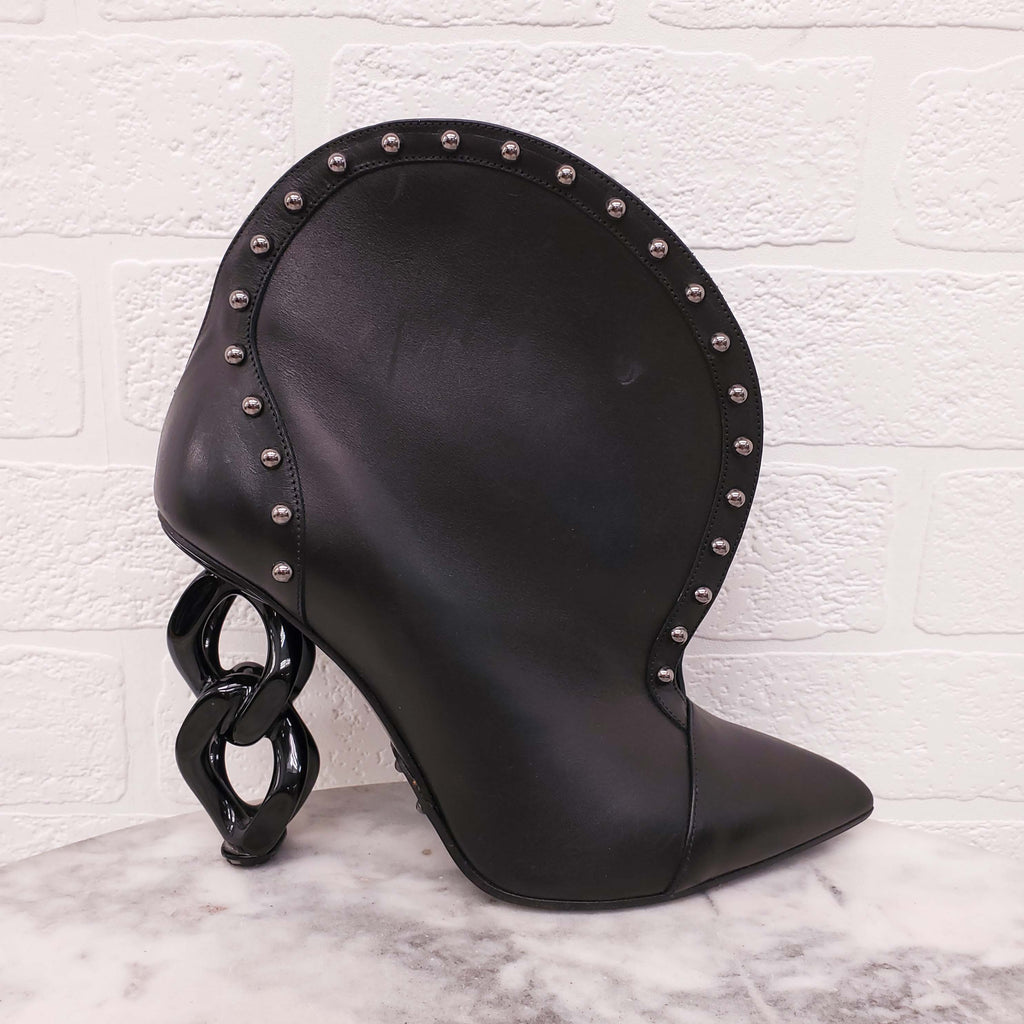 BALMAIN STUD AND CHAIN HEEL BOOTIES - SIZE 35