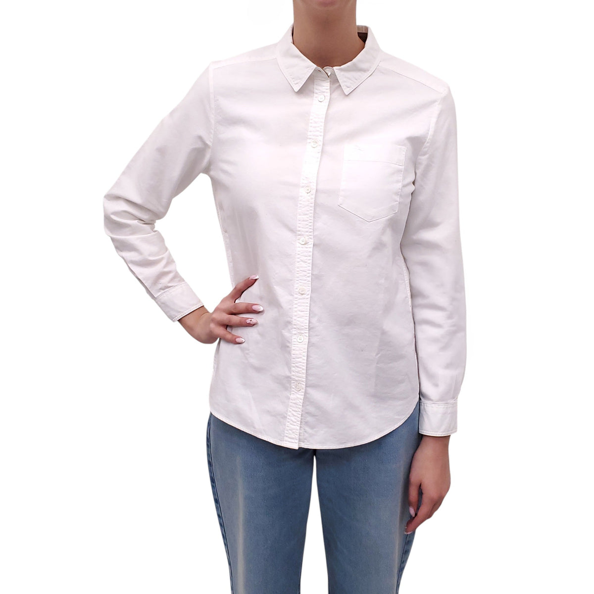 BURBERRY BRIT WHITE BUTTON UP BLOUSE - SIZE M