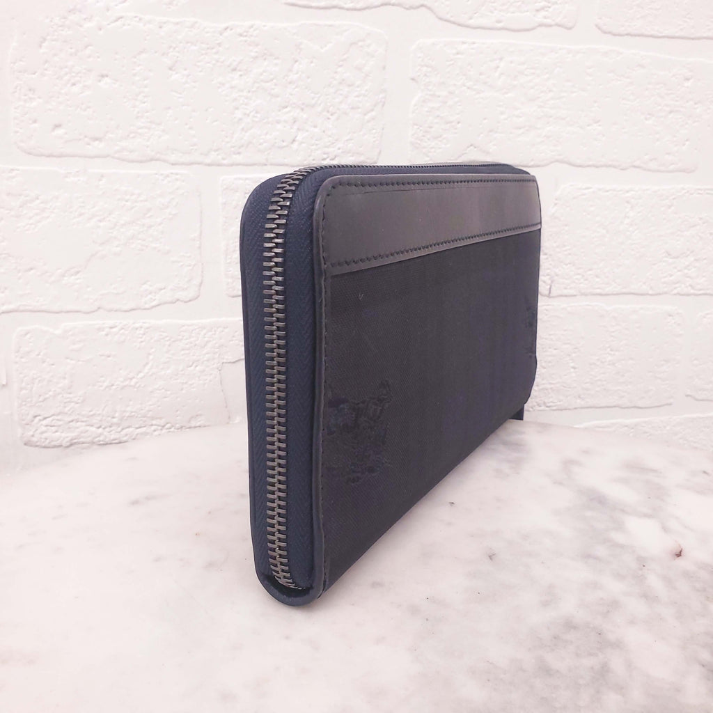 BURBERRY NAVY PLAID ZIP AROUND WALLET