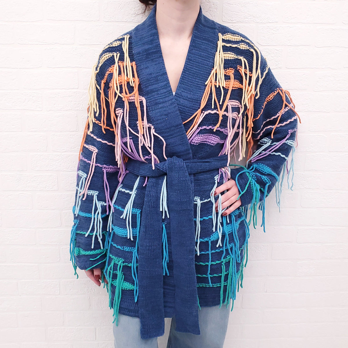 CANESSA RAINBOW FRINGE SWEATER - SIZE S (OVERSIZED)