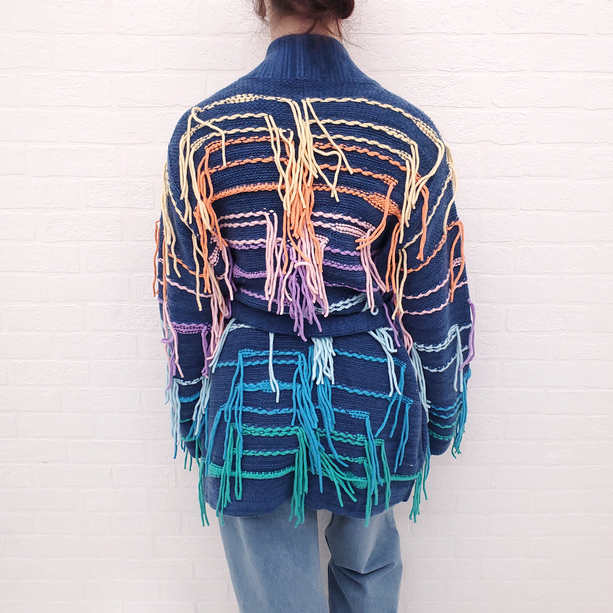 CANESSA RAINBOW FRINGE SWEATER - SIZE S (OVERSIZED)