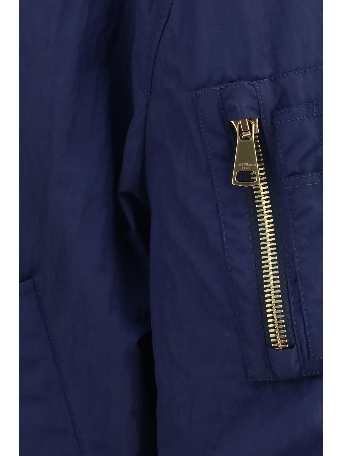 Balmain Men Nylon Bomber Jacket With Embroidered Back Logo