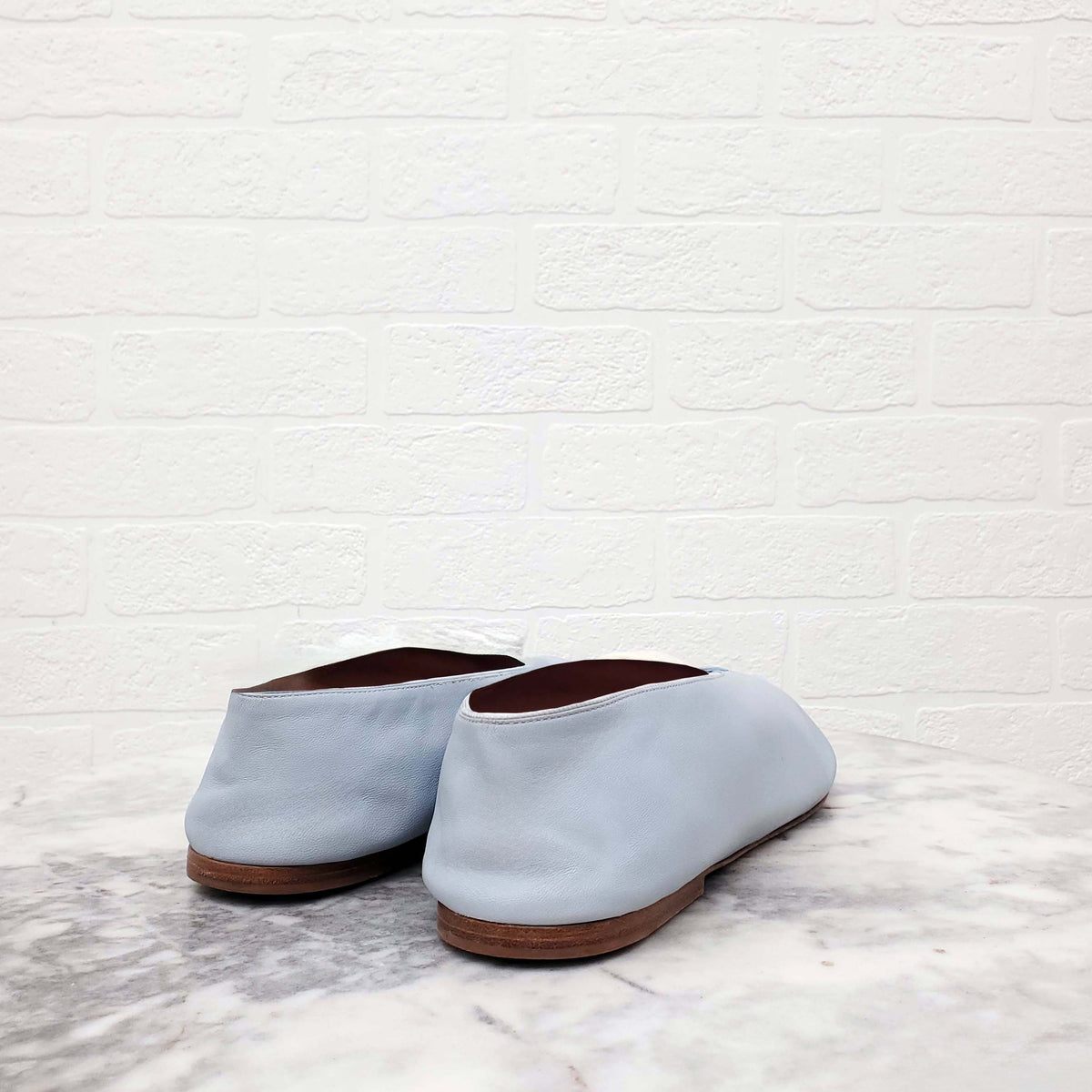 CELINE BABY BLUE LEATHER POINTED TOE BALLET FLATS - SIZE 40.5