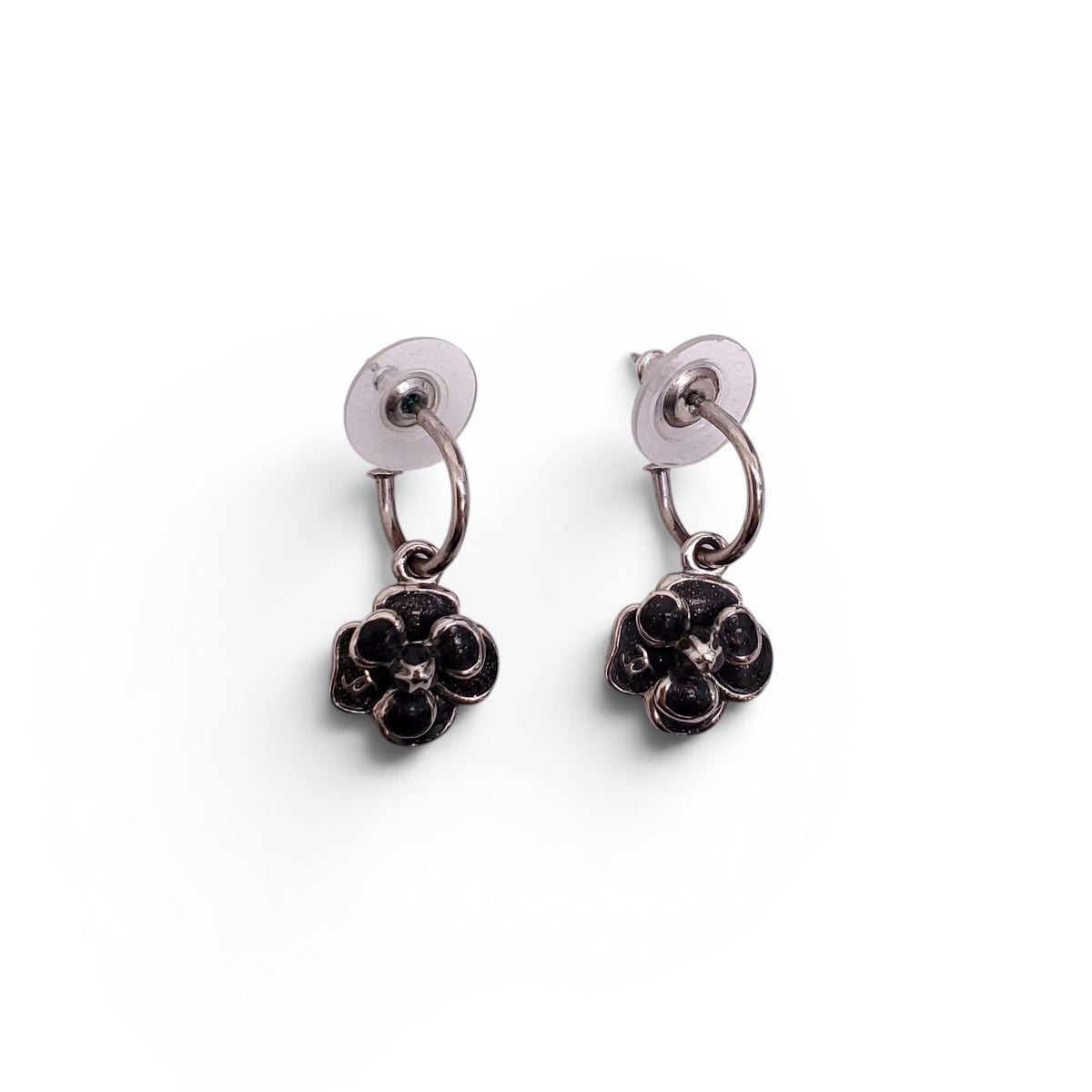 CHANEL ENAMEL CC CAMÉLIA DROP EARRINGS