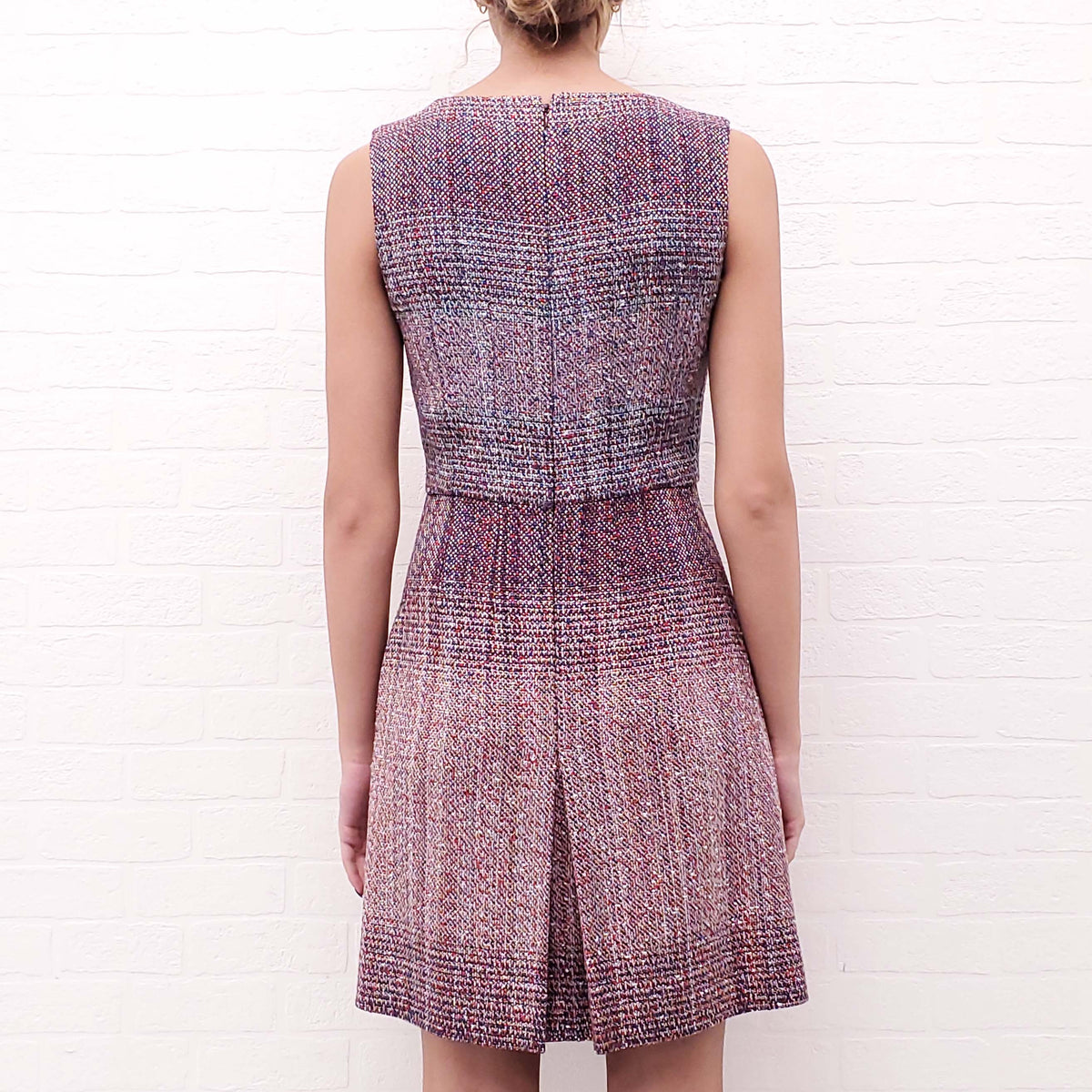 CHANEL MULTI-COLOUR TWEED DRESS WITH LOGO - SIZE 36