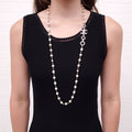 CHANEL PEARL AND SILVER CRYSTAL CHAIN LOGO NECKLACE