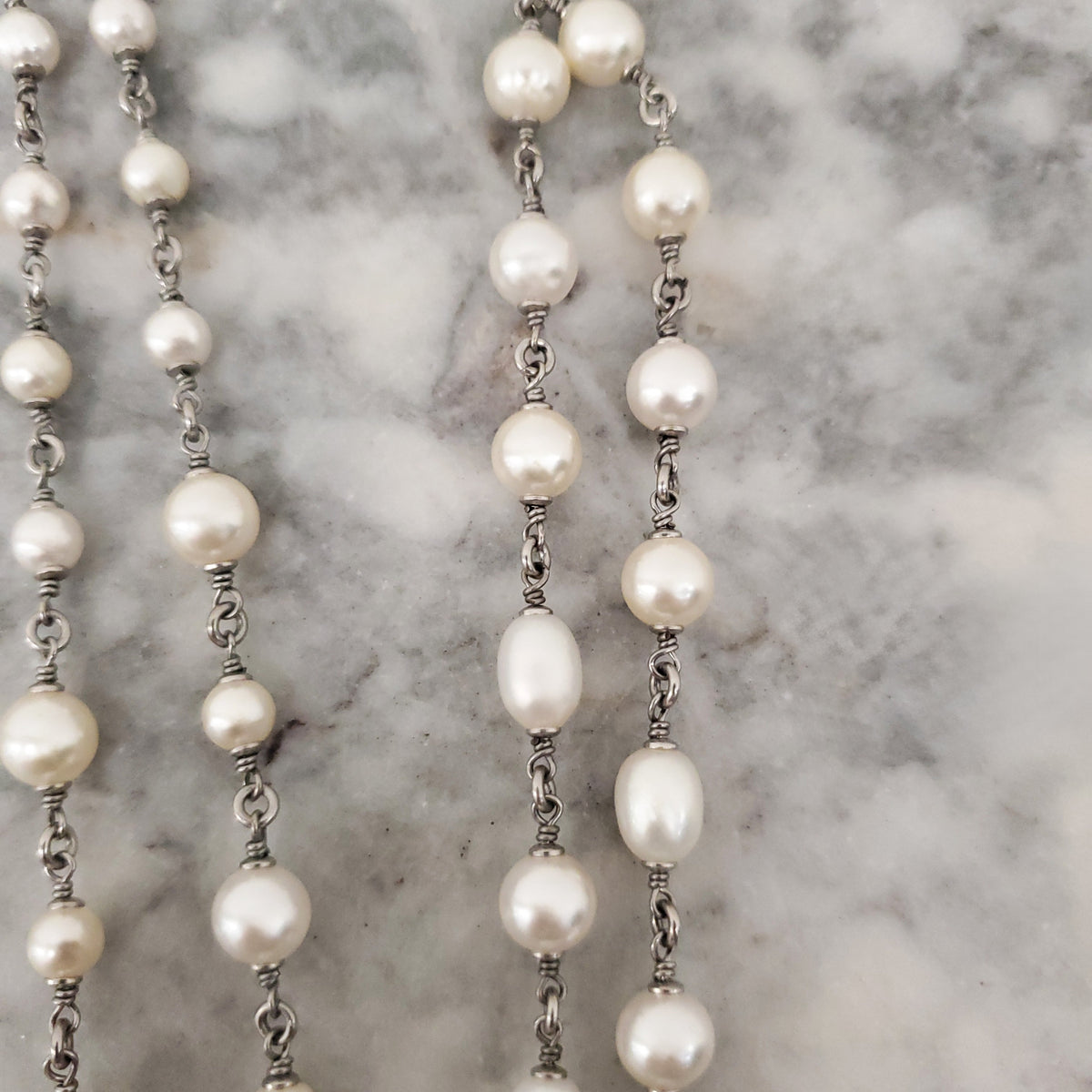 CHANEL PEARL AND SILVER CRYSTAL CHAIN LOGO NECKLACE