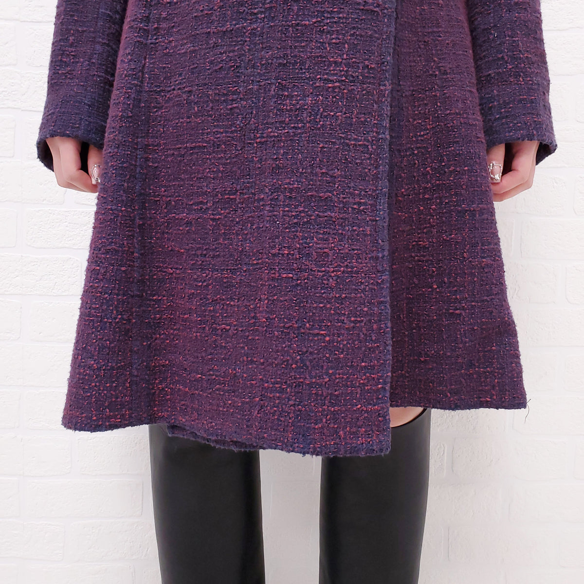 CHANEL PURPLE TWEED LONG COAT WITH LOGO BUTTONS - SIZE 40