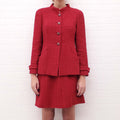 CHANEL RED TWEED SUIT WITH CRYSTAL BUTTONS - SIZE 42
