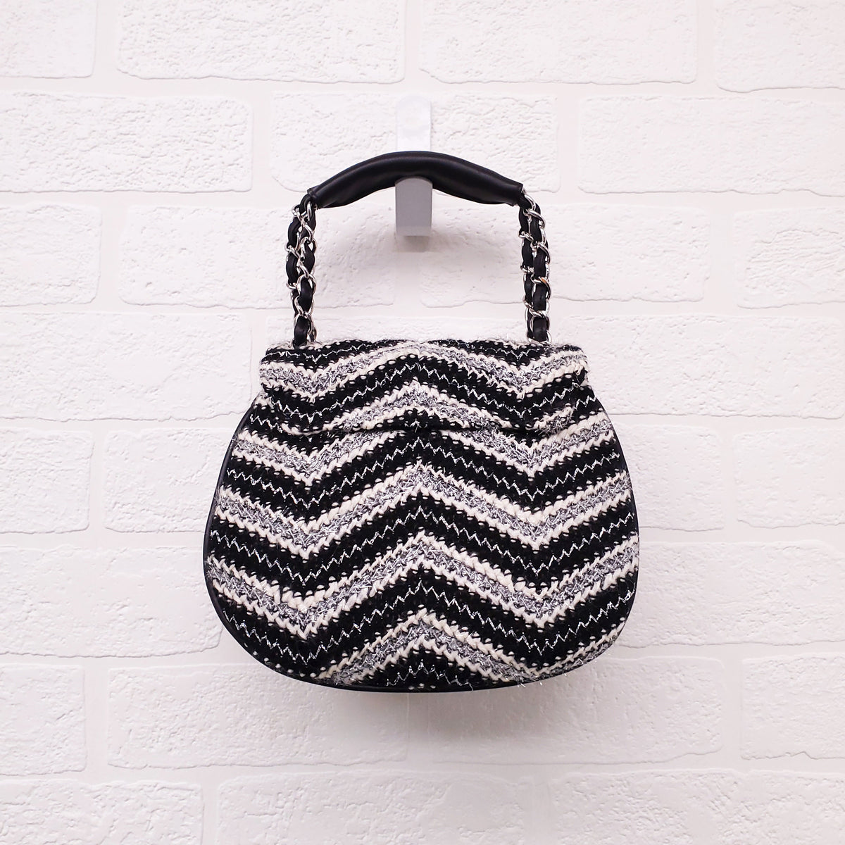 CHANEL TWEED CHEVRON TOP HANDLE FLAP BAG