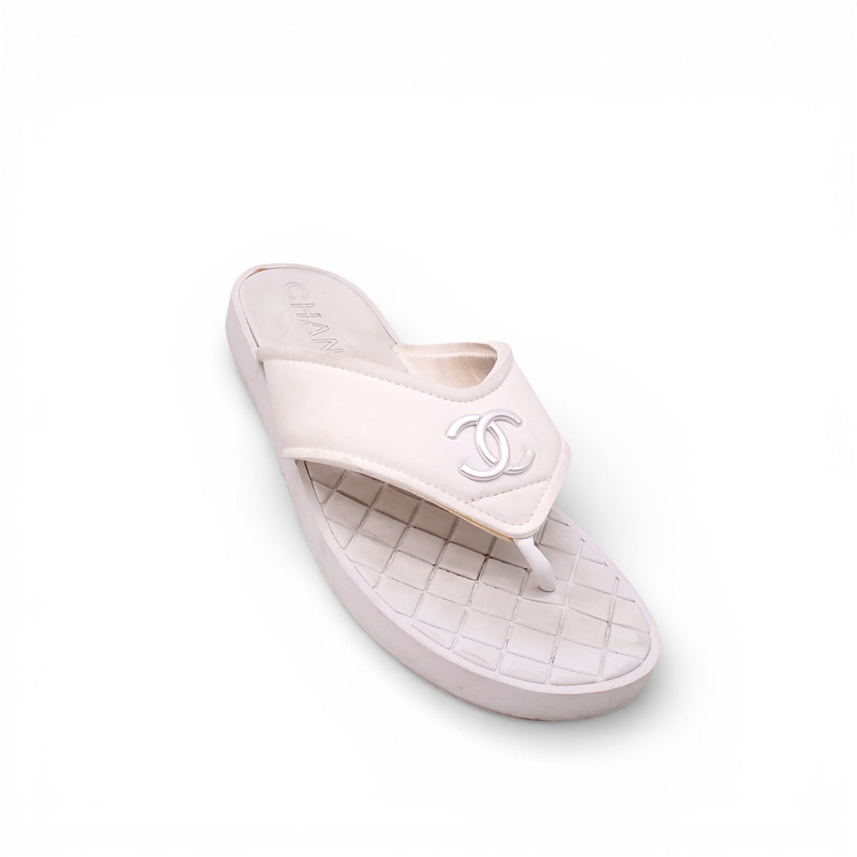 CHANEL WHITE FABRIC LOGO FLIP FLOPS - SIZE 40C