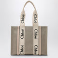 Chloe Medium Woody Tote Bag In Beige Canvas Women