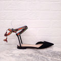 CHRISTIAN DIOR NAVY LOGO ANKLE WRAP FLATS - SIZE 36