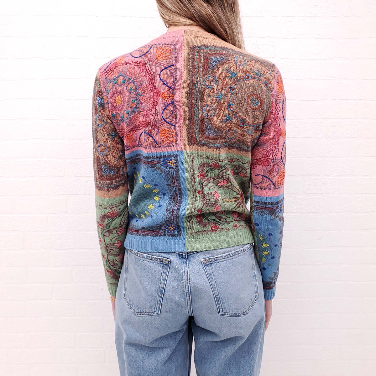 CHRISTIAN DIOR WOOL PRINTED SWEATER - SIZE 4