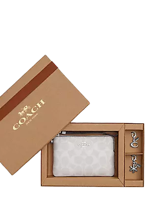 Coach Boxed Corner Zip Wristlet In Signature Canvas