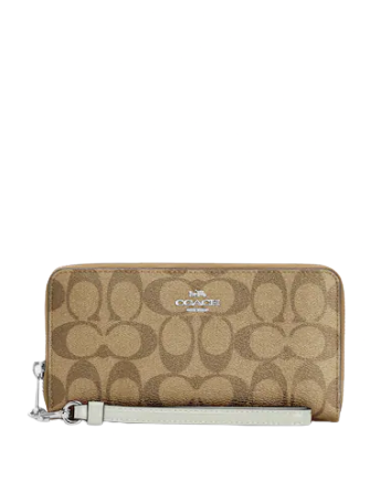 Coach Long Zip Around Wallet In Signature Canvas