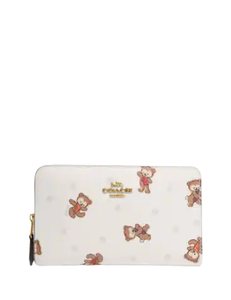 Coach Medium Corner Zip Wallet With Bear Snowflake Print