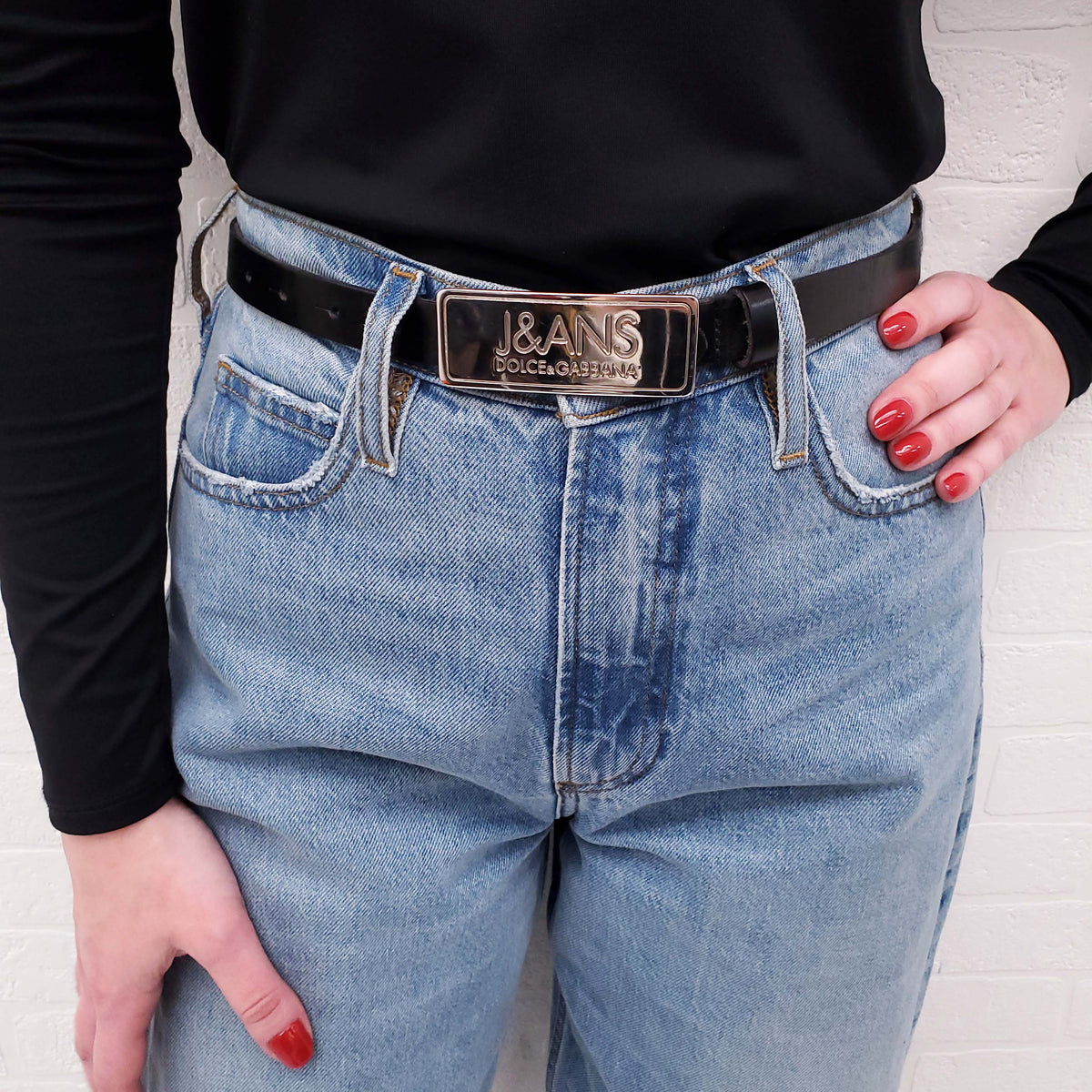DOLCE & GABBANA 'J&ANS' BLACK LOGO BELT - SIZE 65