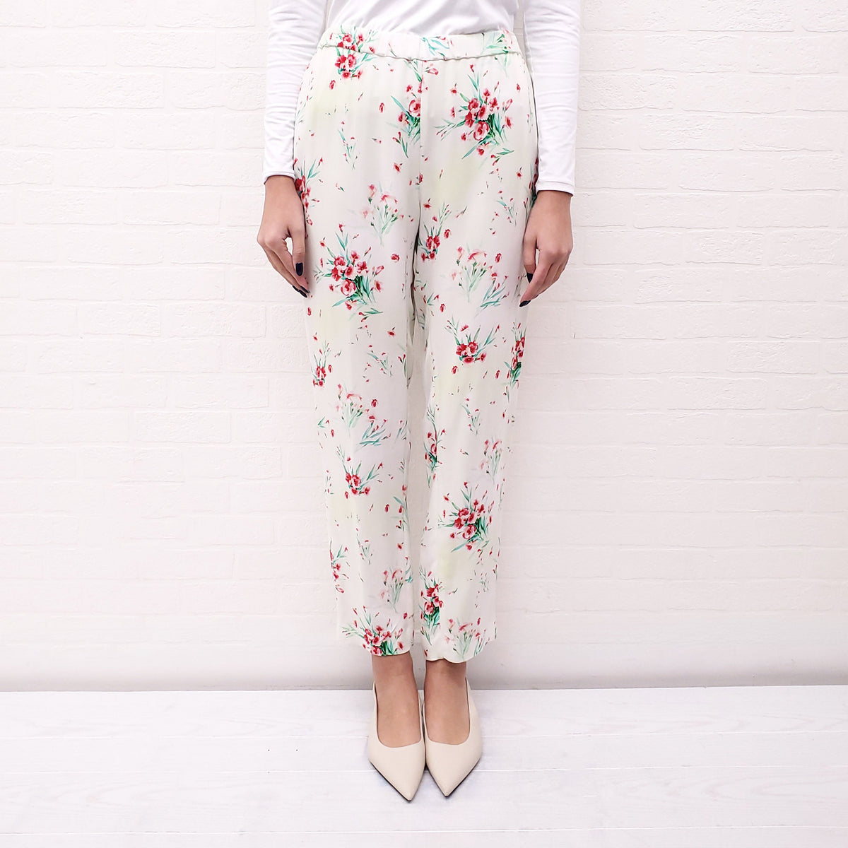 DRIES VAN NOTEN FLORAL CREAM PANTS - SIZE 40
