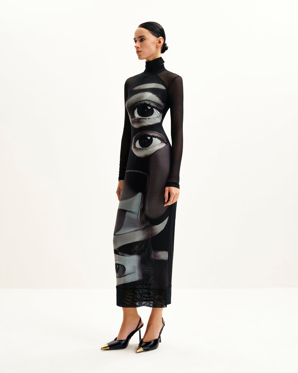 Sophia Eye Print Mesh Dress - Black/White