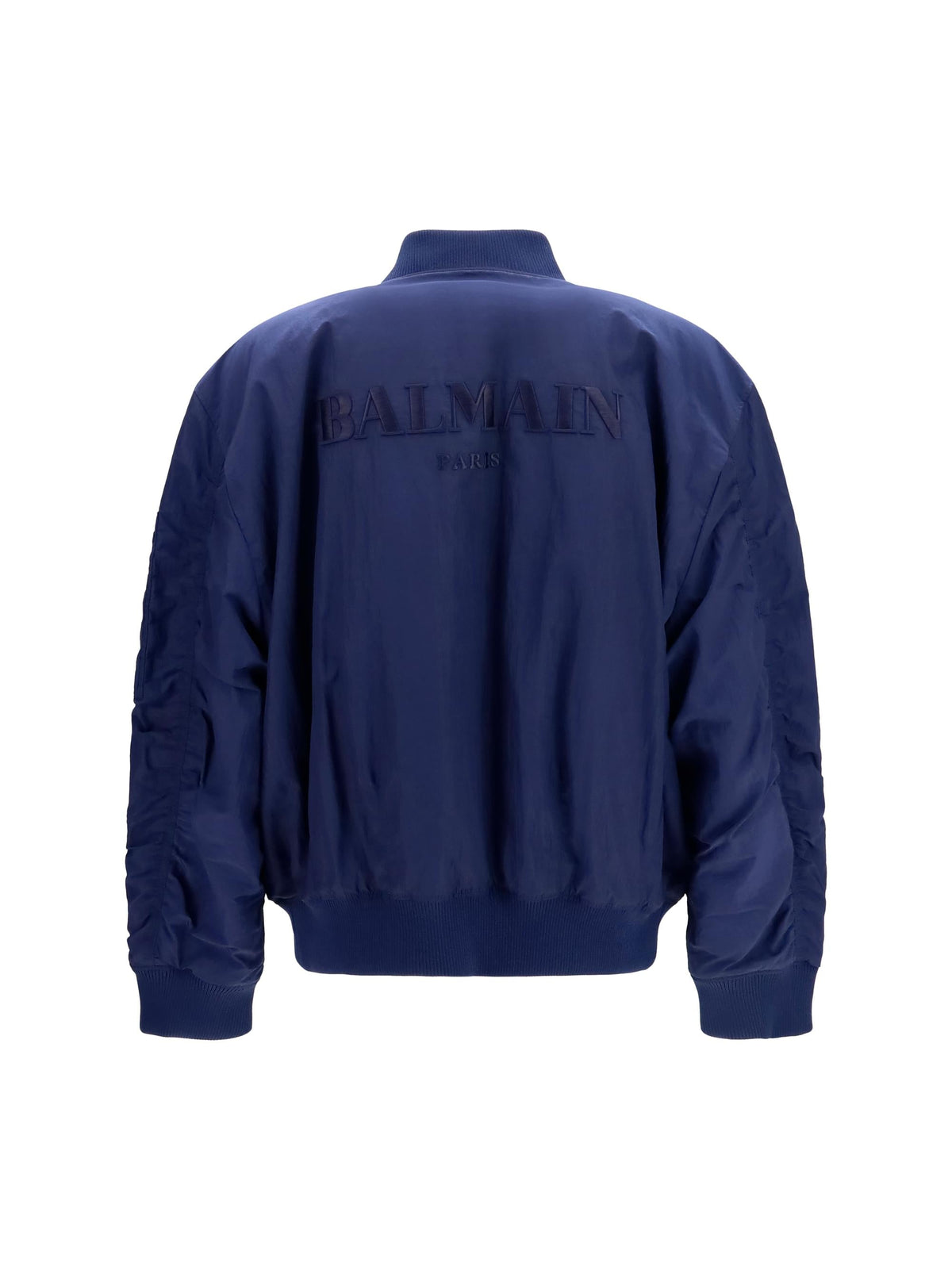 Balmain Men Nylon Bomber Jacket With Embroidered Back Logo