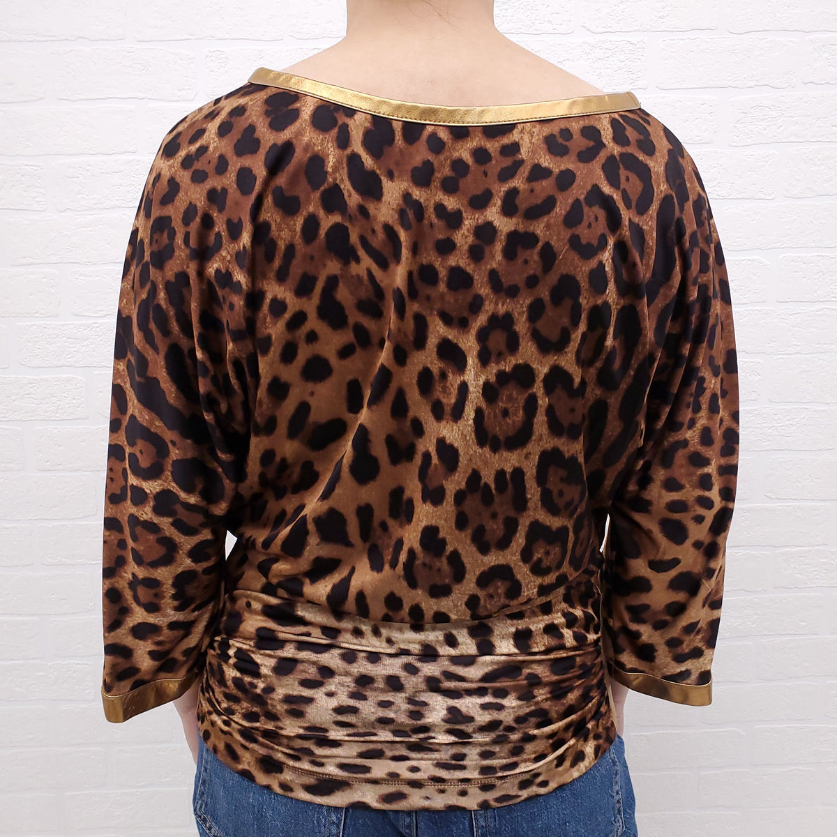 DOLCE & GABBANA LEOPARD RUCHED TOP - SIZE 38