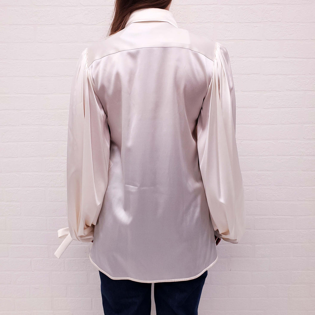 ELLERY CREAM SILK BLOUSE WITH BELL SLEEVE - SIZE 8