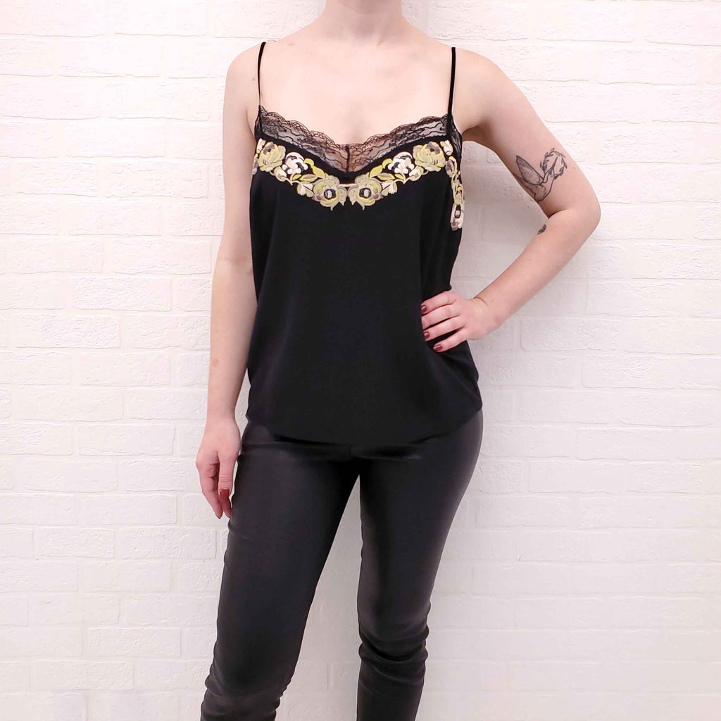 ETRO BLACK AND GREEN LACE CAMI TOP - SIZE 42