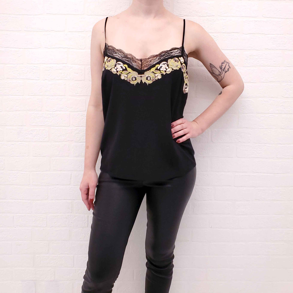 ETRO BLACK AND GREEN LACE CAMI TOP - SIZE 42