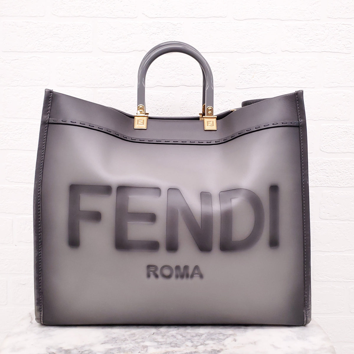 FENDI GREY LEATHER MEDIUM SUNSHINE TOTE