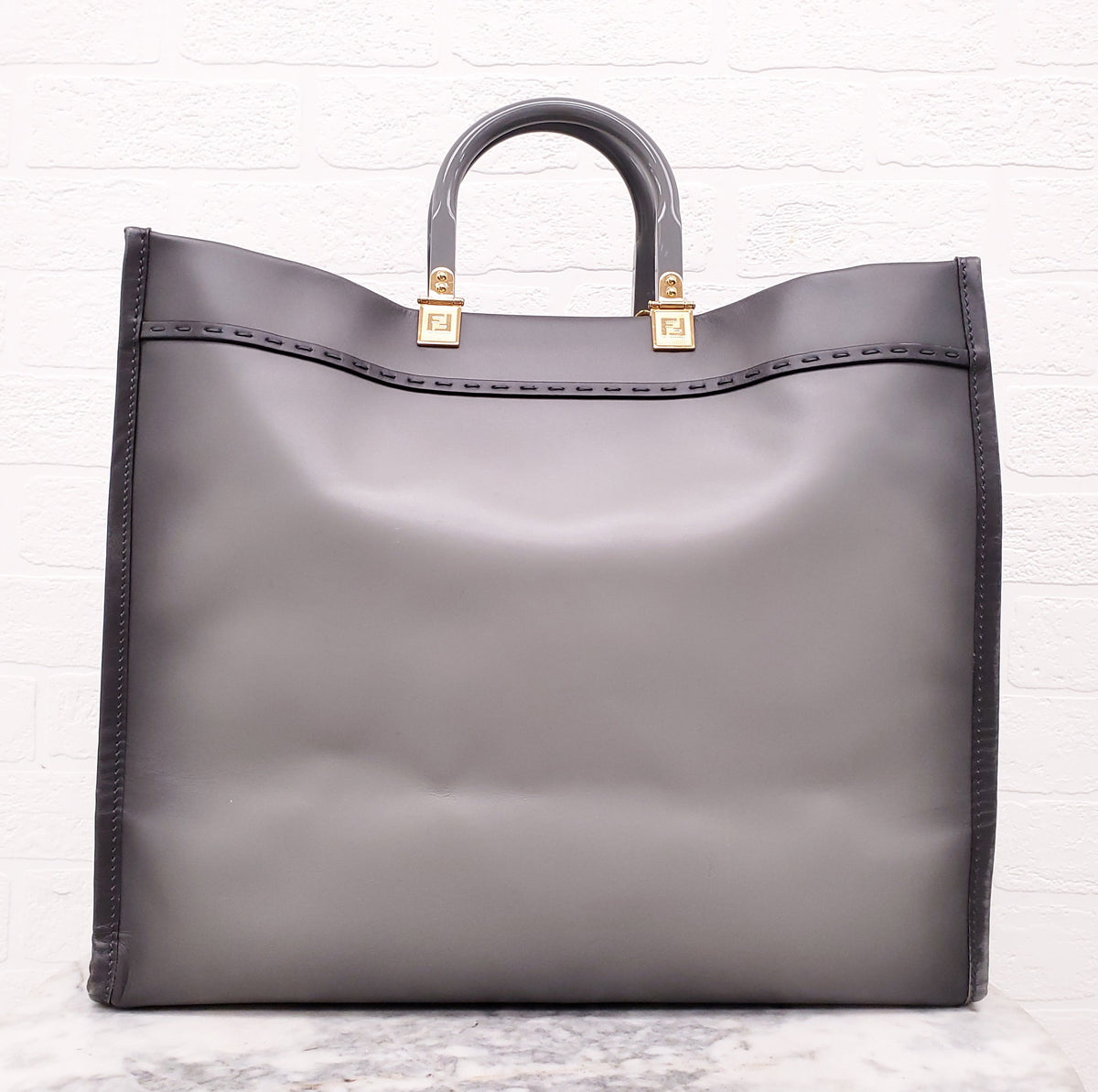 FENDI GREY LEATHER MEDIUM SUNSHINE TOTE