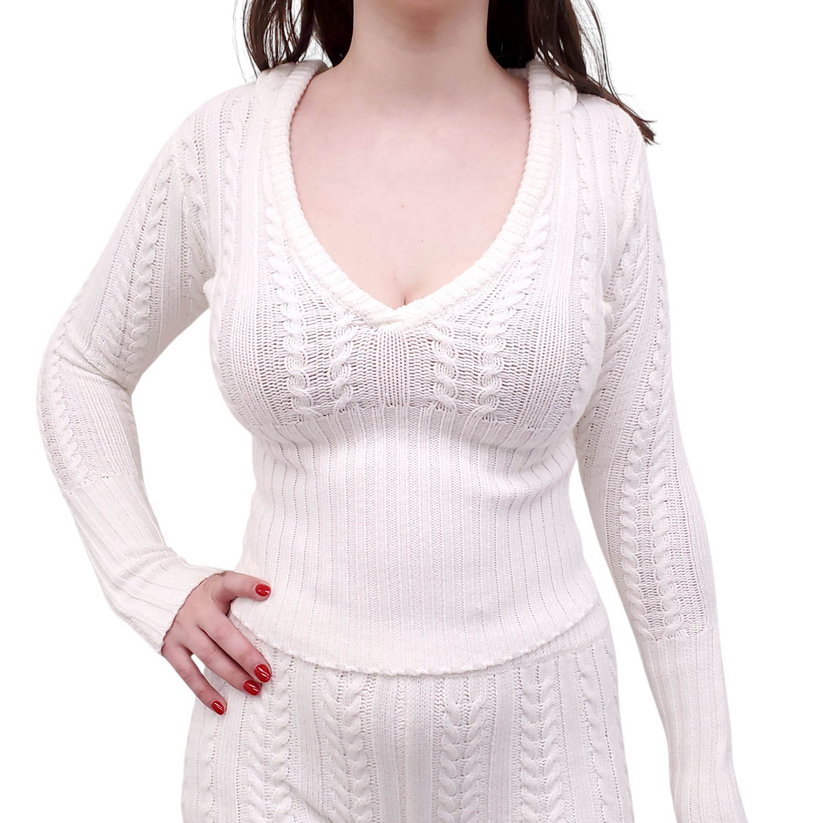 FRANKIES BIKINIS WHITE CABLEKNIT SHORTS SET - SIZE XS/L