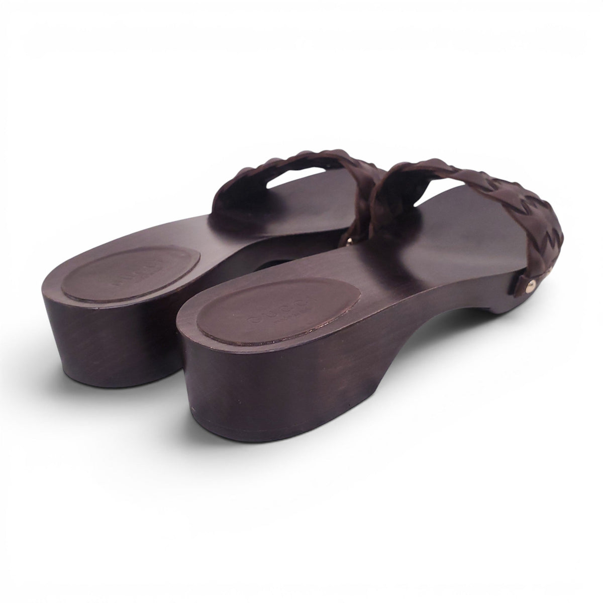 GUCCI BROWN WOOD WOVEN FLATS - SIZE 6.5