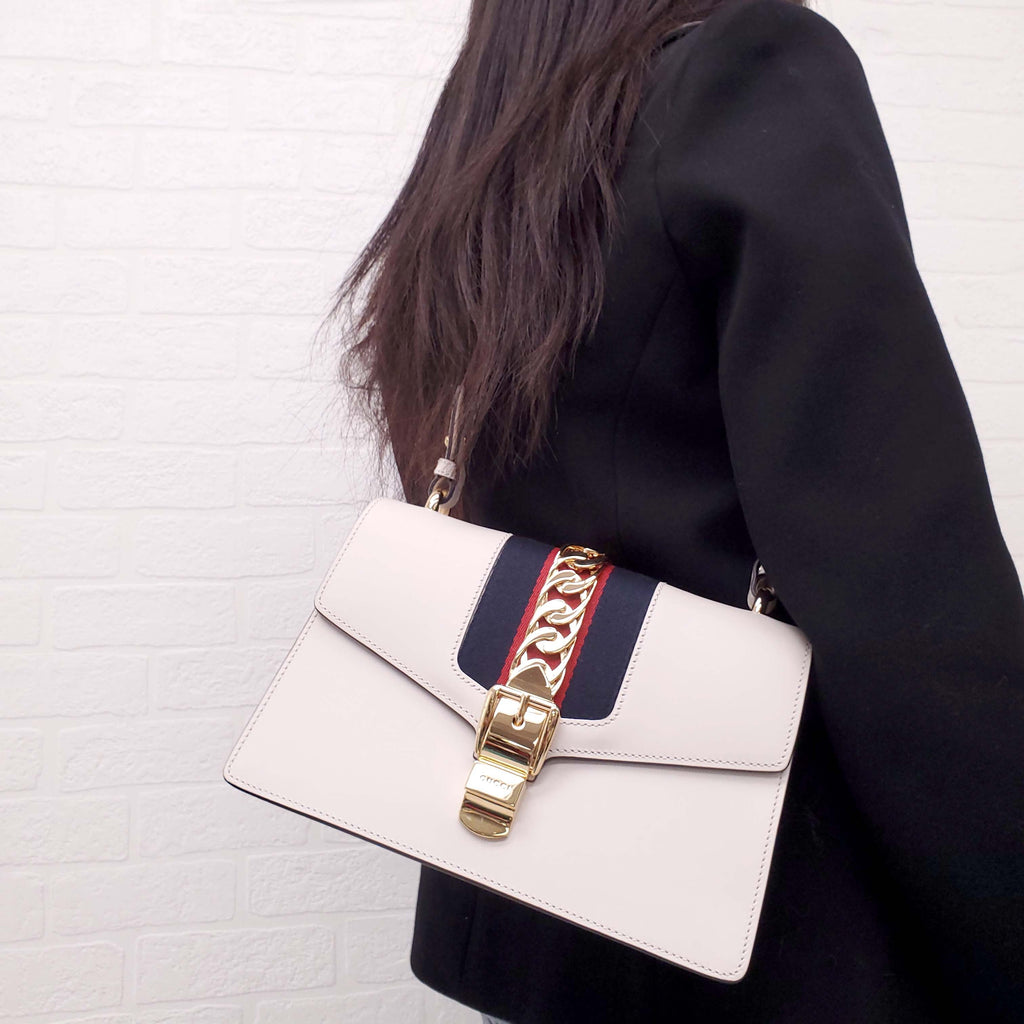GUCCI CREAM LEATHER SYLVIE BAG