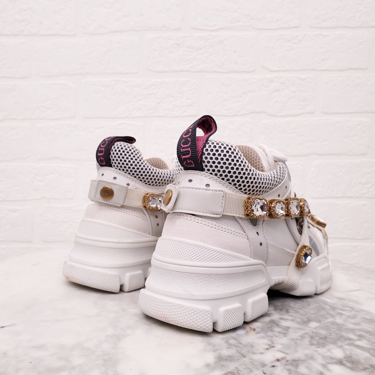 GUCCI FLASHTREK CRYSTAL SNEAKERS - SIZE 35
