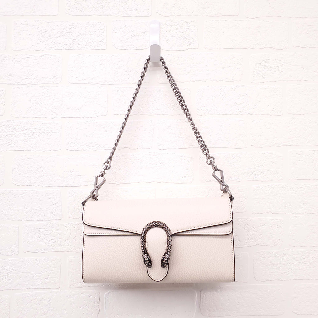 GUCCI WHITE DIONYSUS BAG WITH STUDDED LOGO GUITAR STRAP