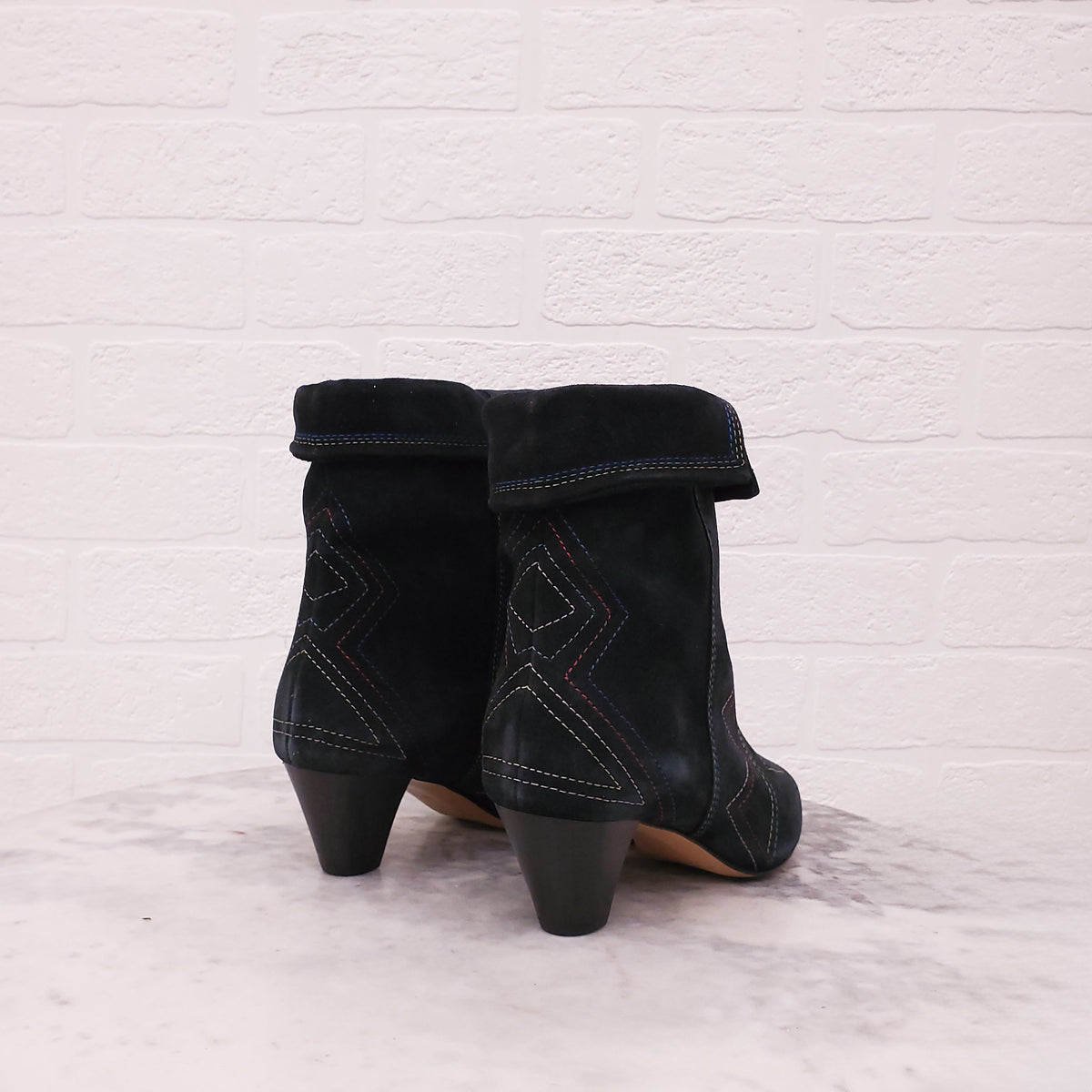 ISABEL MARANT BLACK SUEDE BOOTS WITH STITCHING DETAIL - SIZE 36