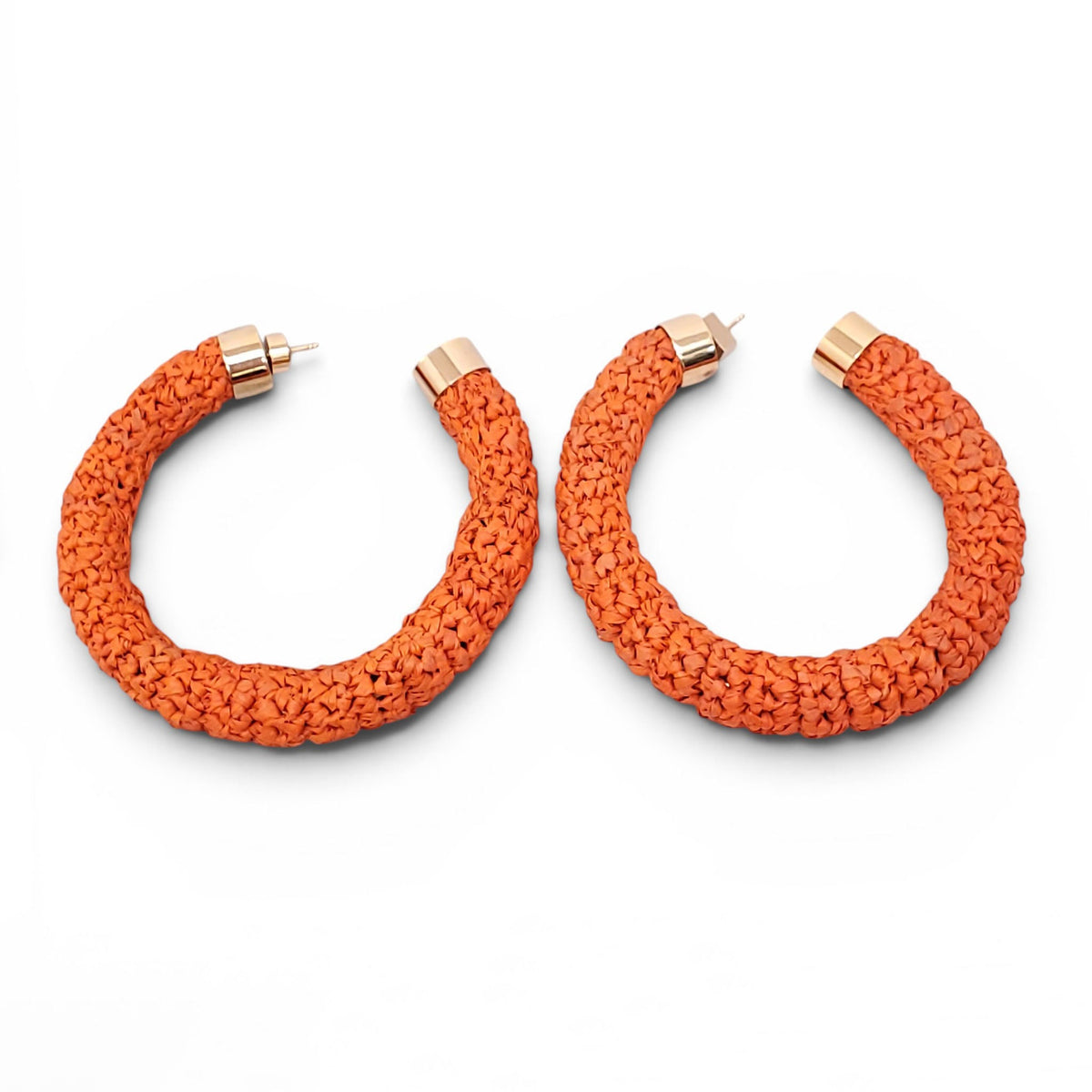 JACQUEMUS ORANGE RAFFIA HOOP EARRINGS