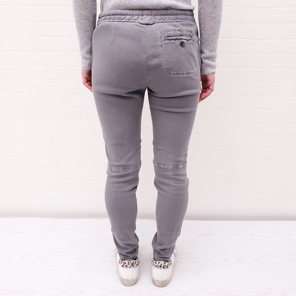 JAMES PERSE LIGHT GREY COTTON DENIM EFFECT TROUSERS WITH DRAWSTRING - SIZE 0/XS