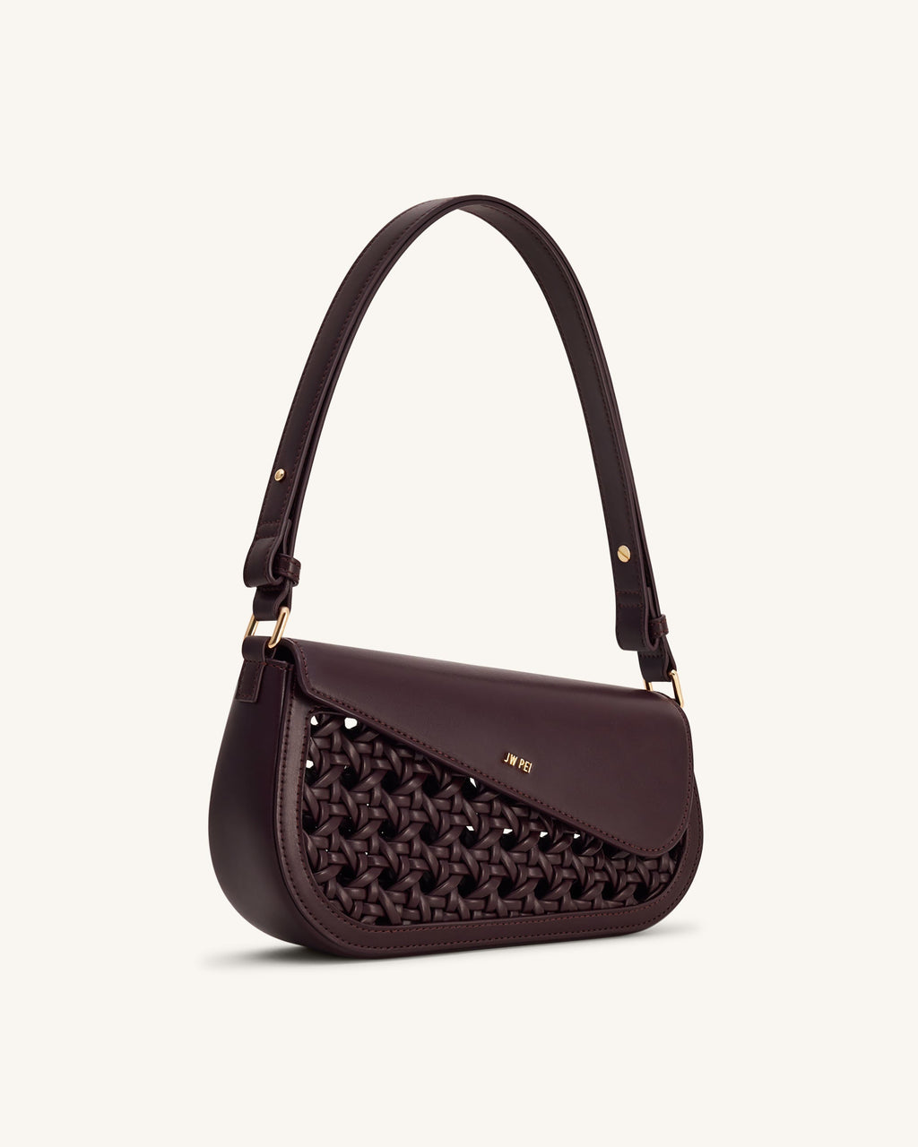 Addisyn Cutout Woven Shoulder Bag - Burgundy