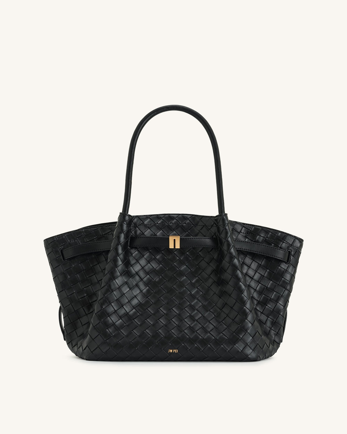 Hana Medium Weave Texture Tote Bag - Black