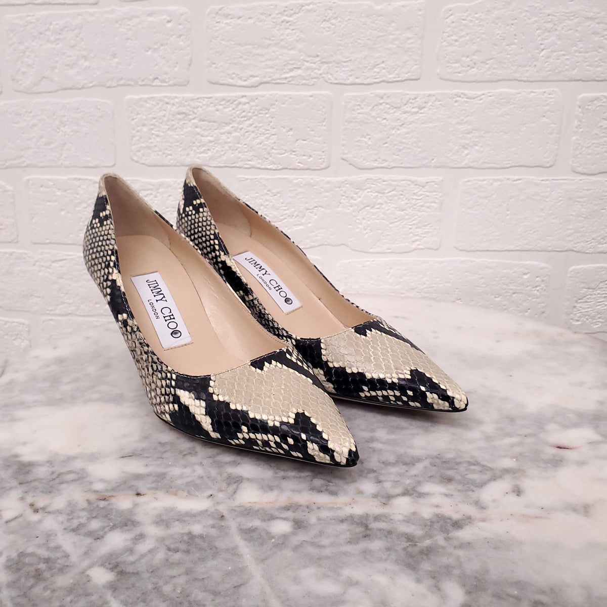 JIMMY CHOO SNAKESKIN HEELS - SIZE 34