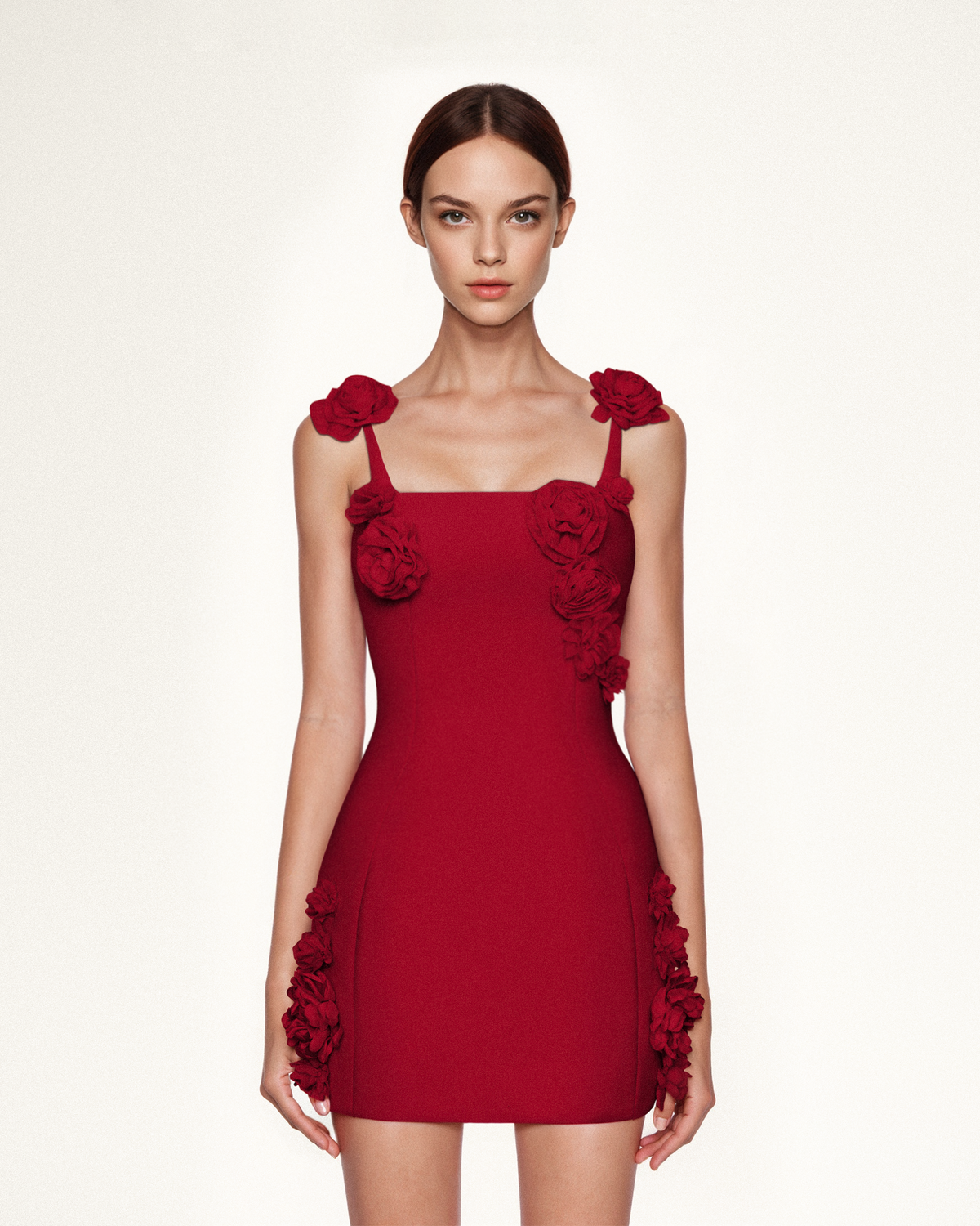 Elaina Rosette Applique Mini Dress - Red