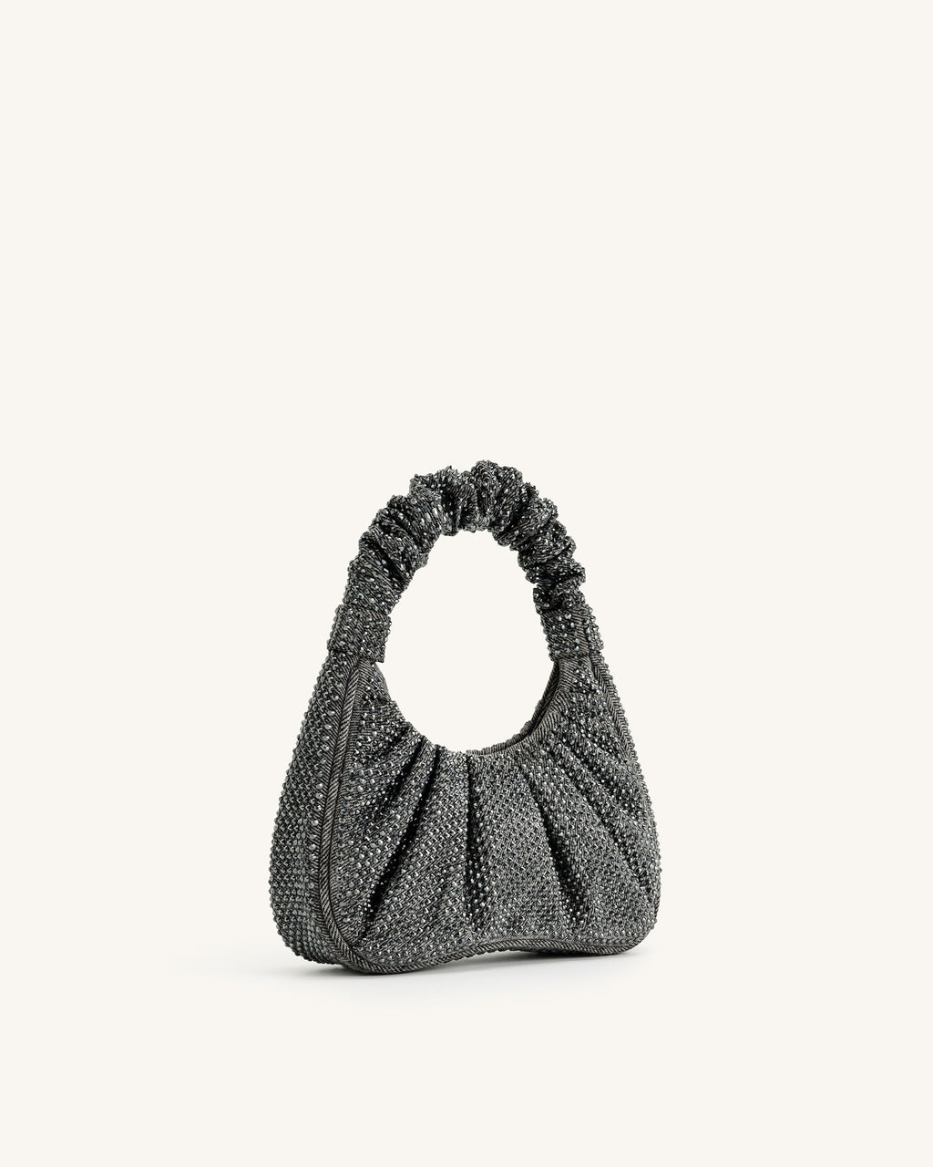 Gabbi Artificial Crystal Medium Ruched Hobo Handbag - Anthracite