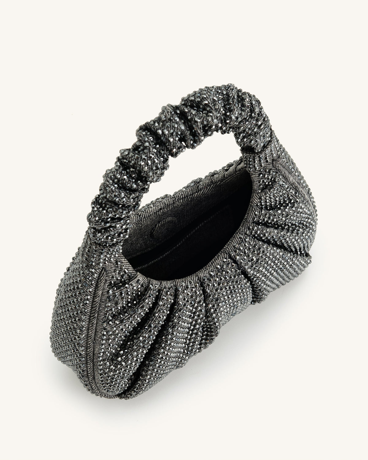 Gabbi Artificial Crystal Medium Ruched Hobo Handbag - Anthracite