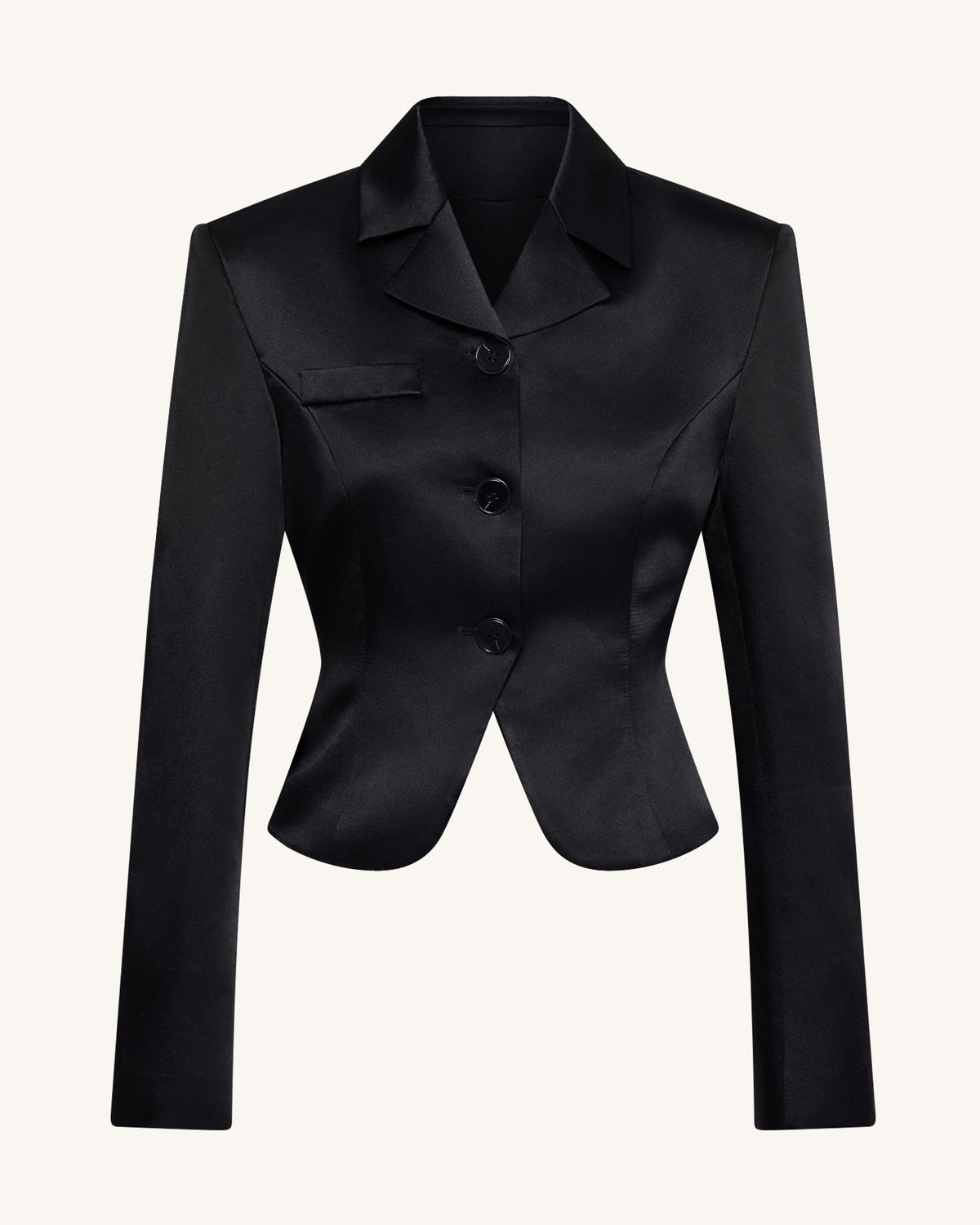 Satin Sculpted Waist Cropped Blazer - Black