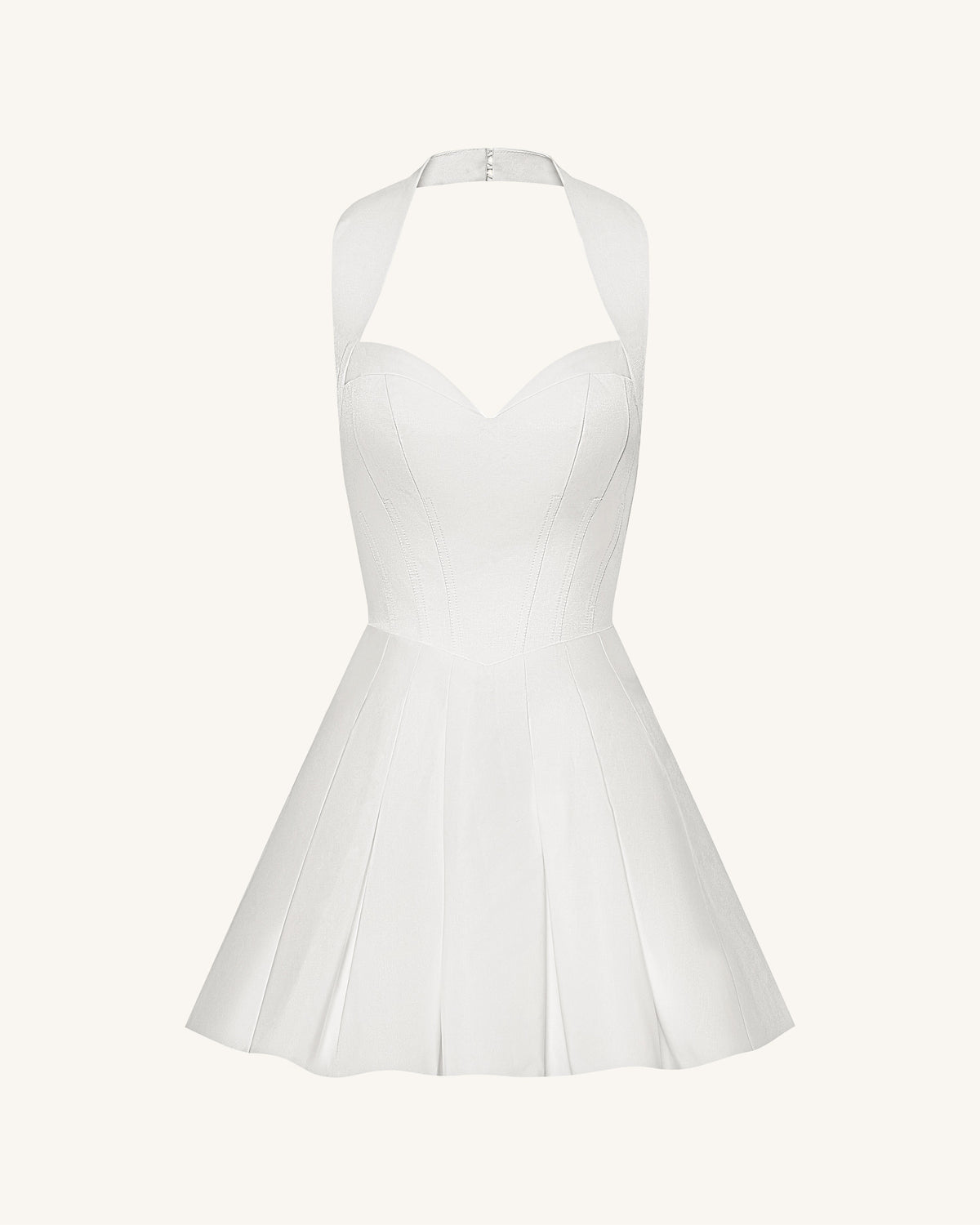 Pleated Bustier Halter Mini Dress - White