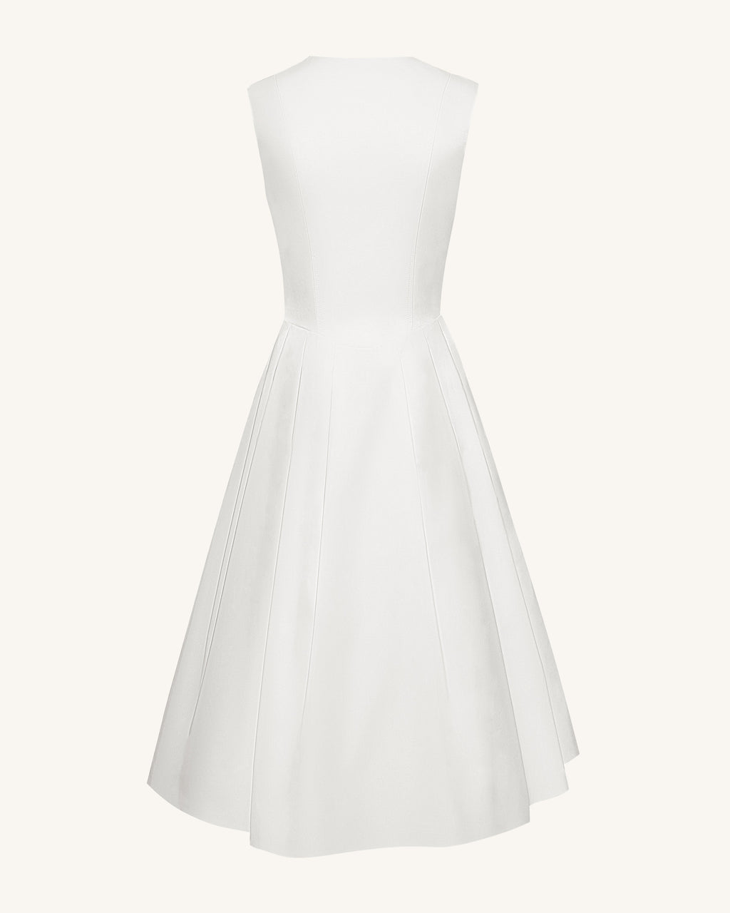 Front V-Neck Pleated Midi Dress - White