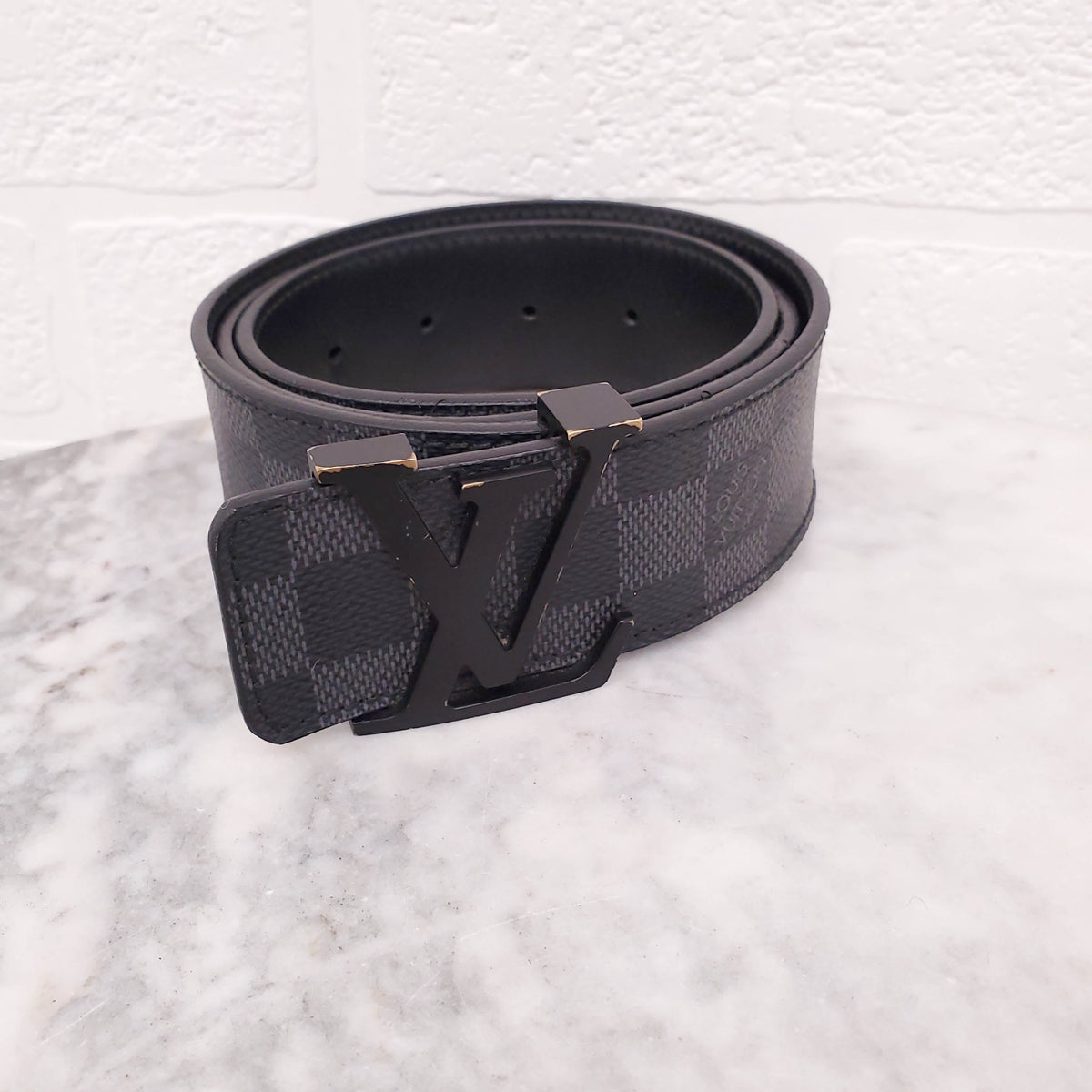 LOUIS VUITTON DAMIER LOGO BELT - SIZE 90