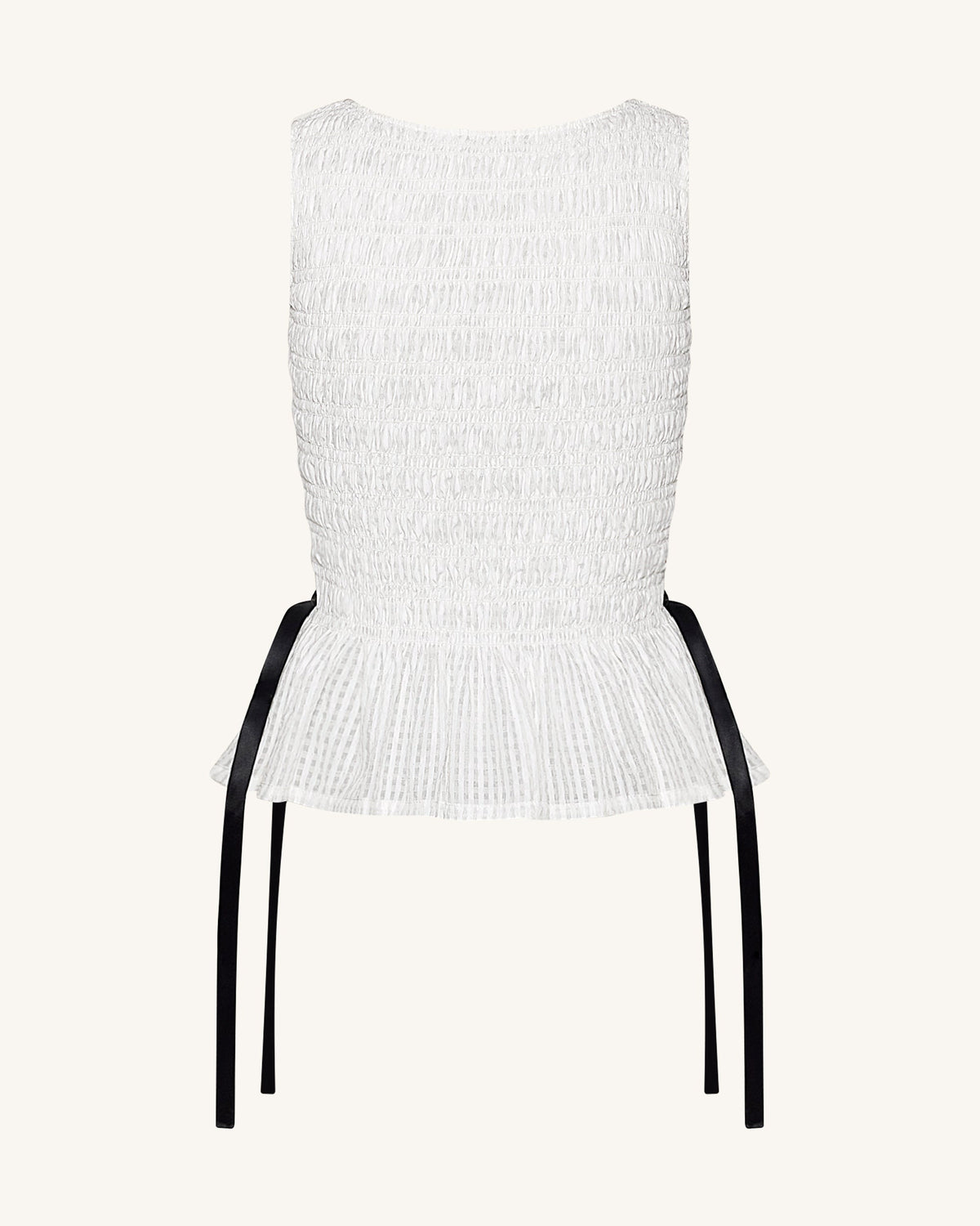 Smocked Peplum Sleeveless Top - White